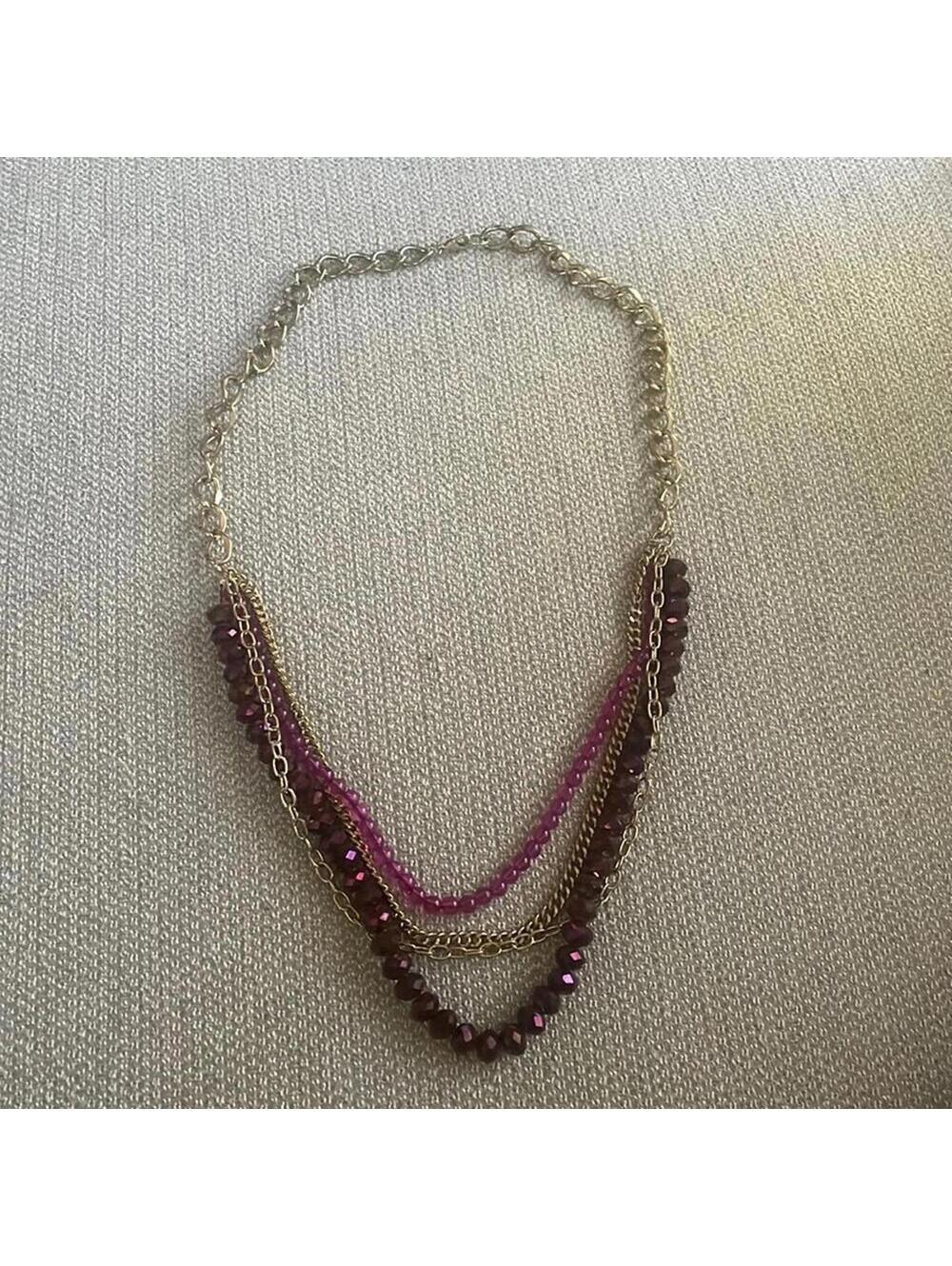 Purple and gold, multi strand, beaded necklace, artsy BoHo